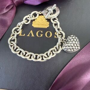 Lagos Silver CaviarHeart Charm Bracelet